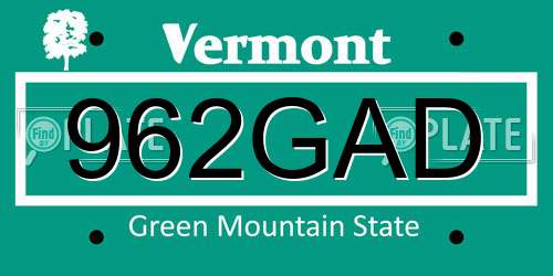 962GAD Vermont License Plate
