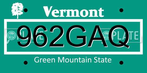 962GAQ Vermont License Plate