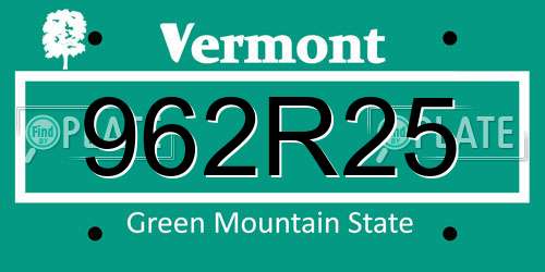 962R25 Vermont License Plate