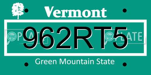962RT5 Vermont License Plate