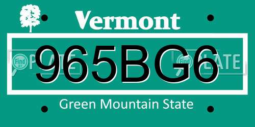 965BG6 Vermont License Plate