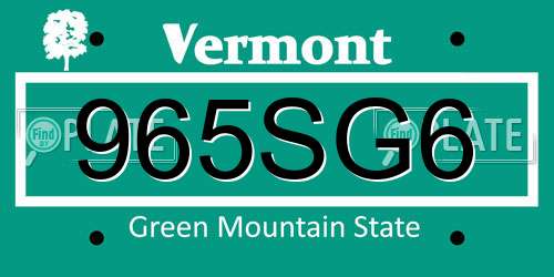965SG6 Vermont License Plate