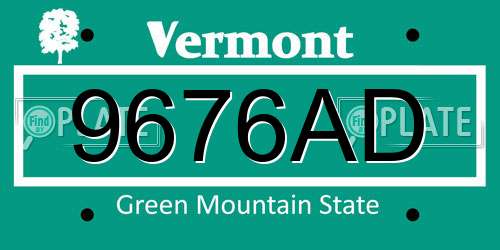 9676AD Vermont License Plate