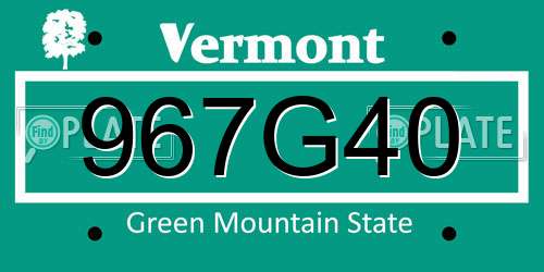 967G40 Vermont License Plate