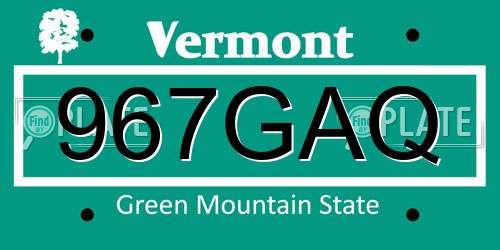 967GAQ Vermont License Plate