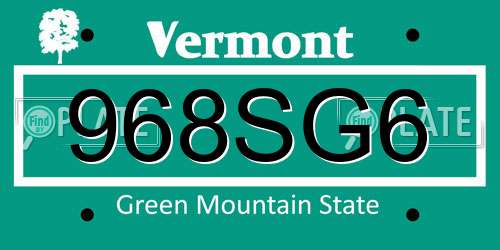 968SG6 Vermont License Plate