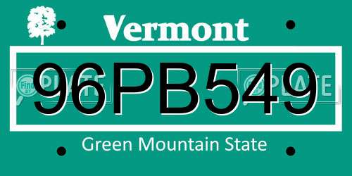 96PB549 Vermont License Plate