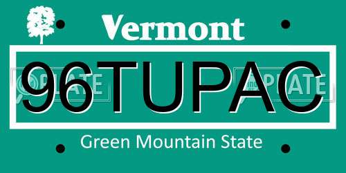 96TUPAC Vermont License Plate