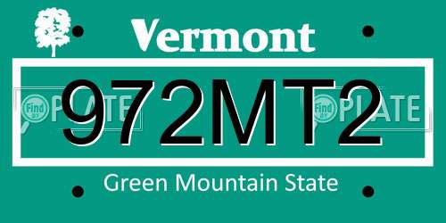 972MT2 Vermont License Plate