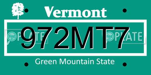 972MT7 Vermont License Plate