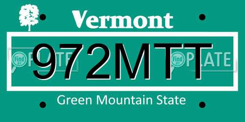 972MTT Vermont License Plate