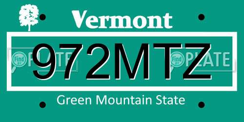 972MTZ Vermont License Plate