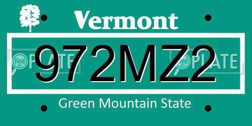 972MZ2 Vermont License Plate