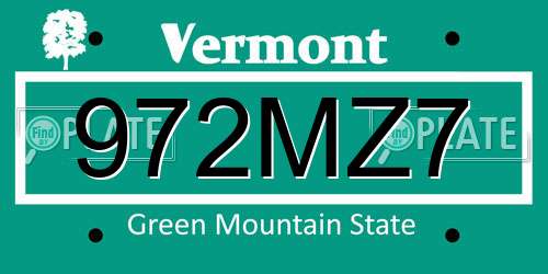 972MZ7 Vermont License Plate