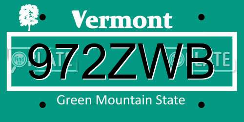 972ZWB Vermont License Plate