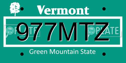 977MTZ Vermont License Plate