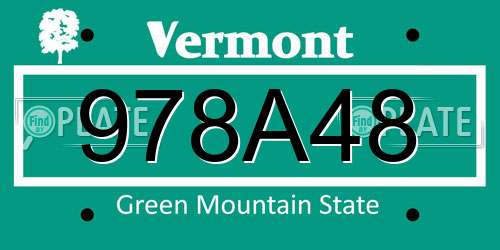 978A48 Vermont License Plate