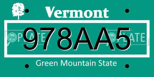 978AA5 Vermont License Plate