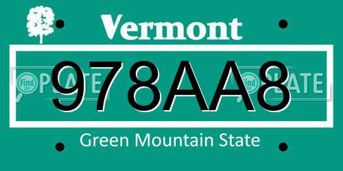 978AA8 Vermont License Plate