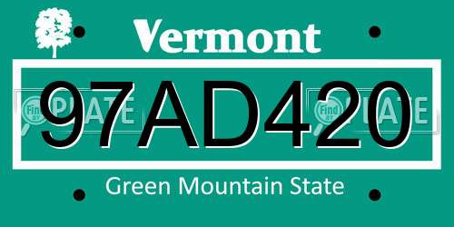 97AD420 Vermont License Plate