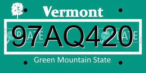 97AQ420 Vermont License Plate
