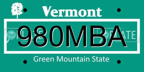 980MBA Vermont License Plate