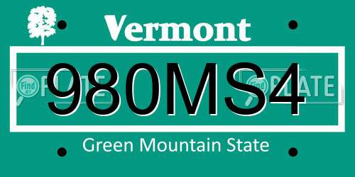 980MS4 Vermont License Plate
