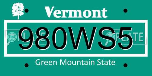 980WS5 Vermont License Plate