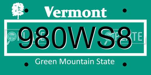 980WS8 Vermont License Plate