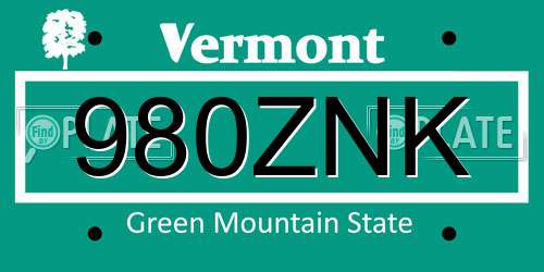 980ZNK Vermont License Plate