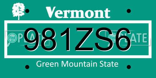 981ZS6 Vermont License Plate