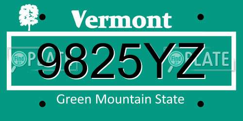 9825YZ Vermont License Plate