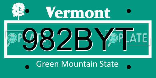 982BYT Vermont License Plate