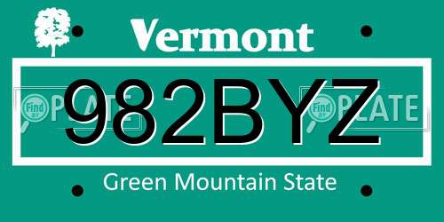 982BYZ Vermont License Plate