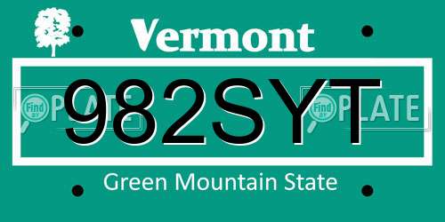 982SYT Vermont License Plate