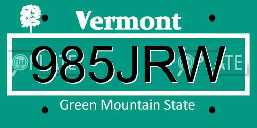 985JRW Vermont License Plate