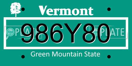986Y80 Vermont License Plate