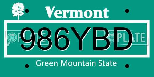 986YBD Vermont License Plate