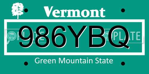986YBQ Vermont License Plate