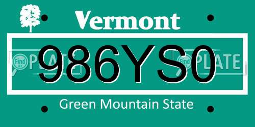986YS0 Vermont License Plate