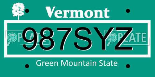 987SYZ Vermont License Plate