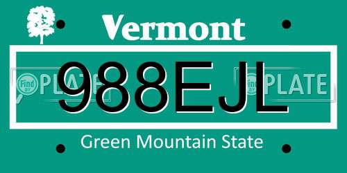 988EJL Vermont License Plate