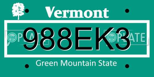 988EK3 Vermont License Plate