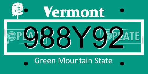988Y92 Vermont License Plate