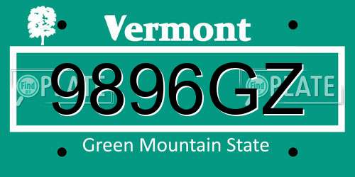 9896GZ Vermont License Plate