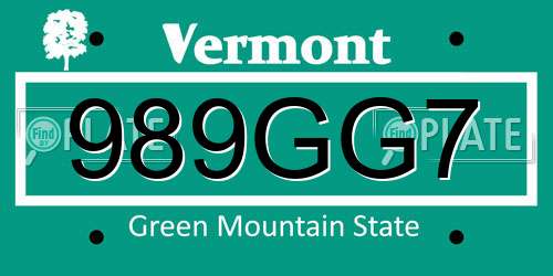 989GG7 Vermont License Plate