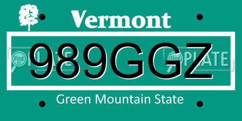 989GGZ Vermont License Plate