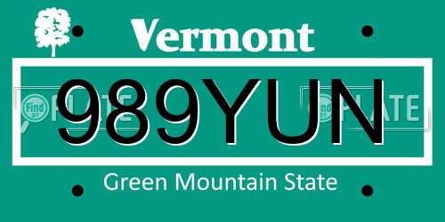 989YUN Vermont License Plate