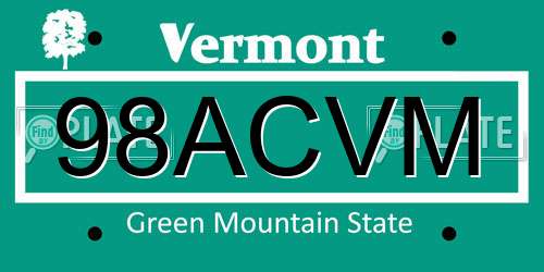 98ACVM Vermont License Plate
