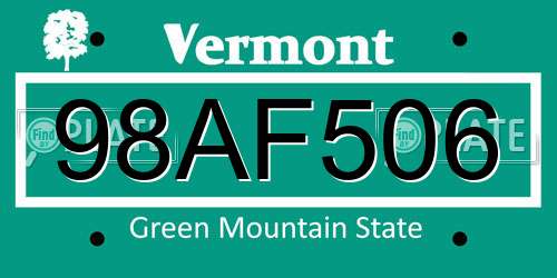 98AF506 Vermont License Plate